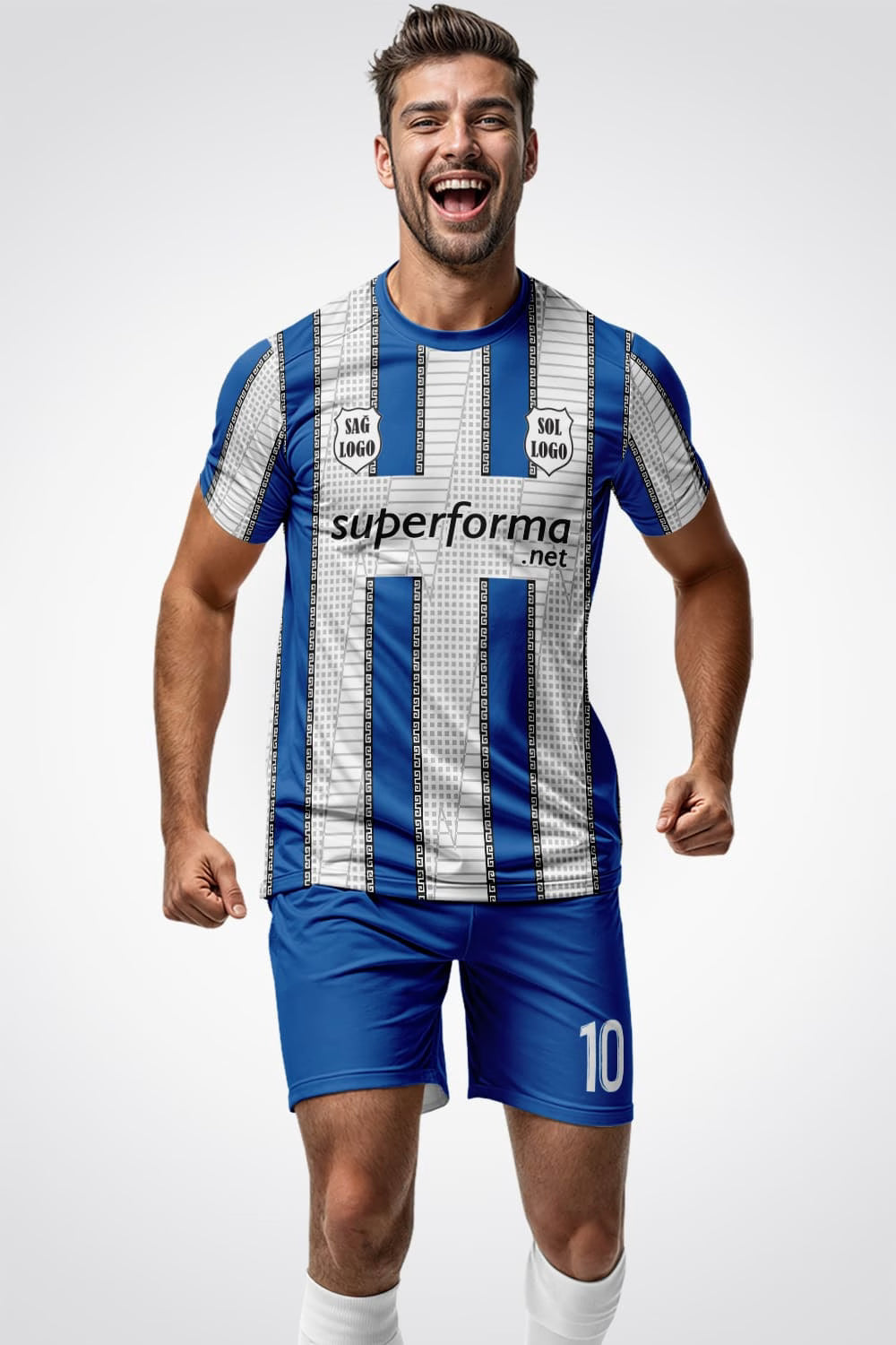 Beyaz Mavi Kitlat Halı Saha Forma - Görsel 2