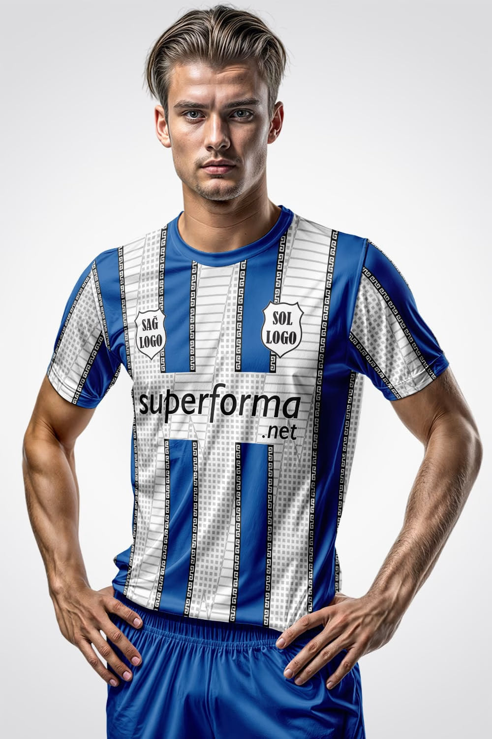 Beyaz Mavi Kitlat Halı Saha Forma