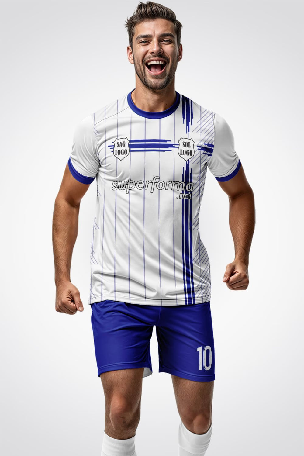 Beyaz Lacivert Pro Halı Saha Forma - Görsel 2