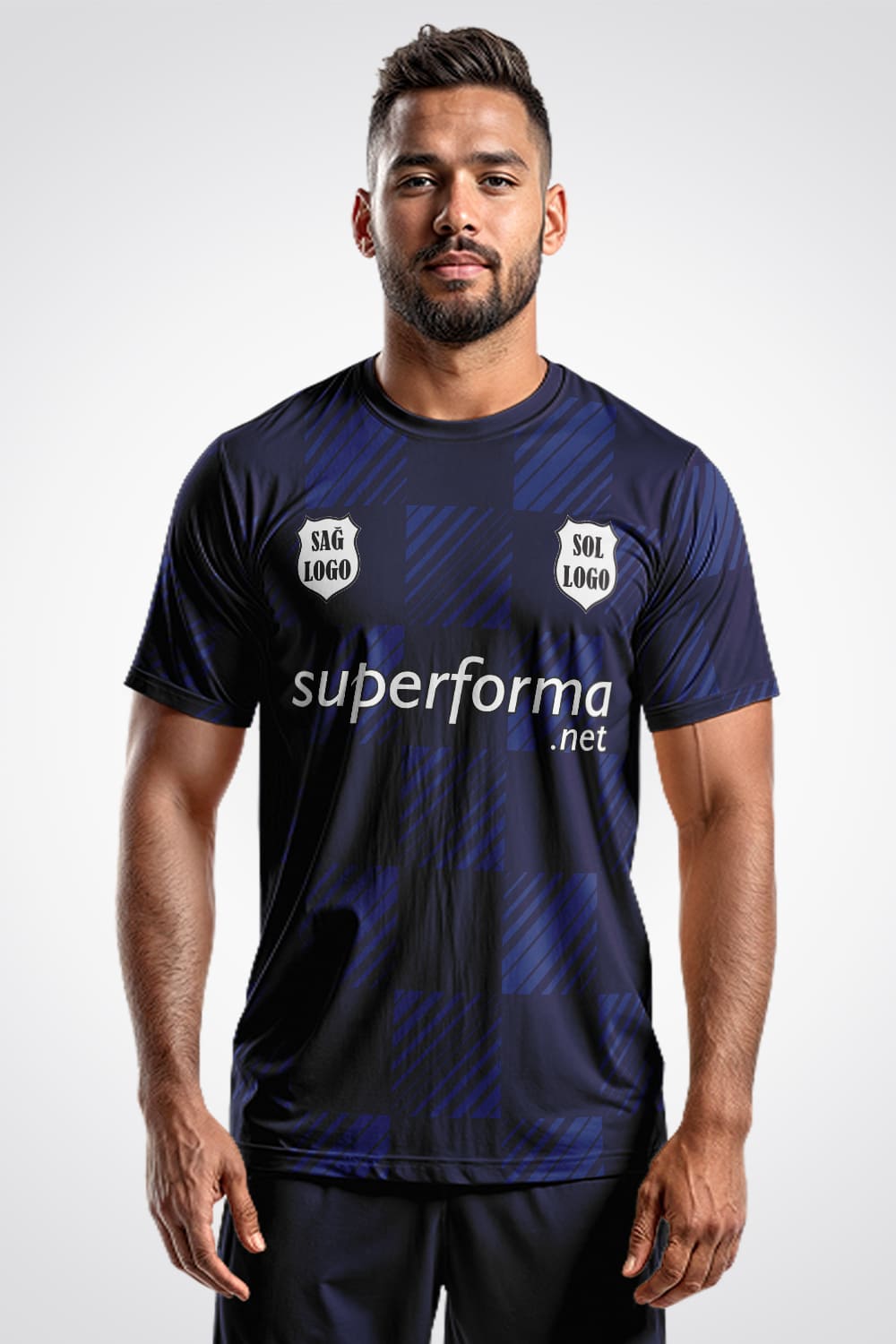 Lacivert Siyah Kareli Halı Saha Forma - Forma Yap