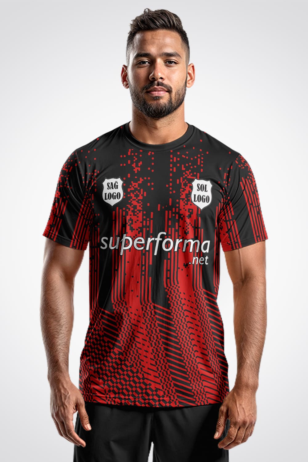 Kırmızı Siyah Point Halı Saha Forma - Forma Yap